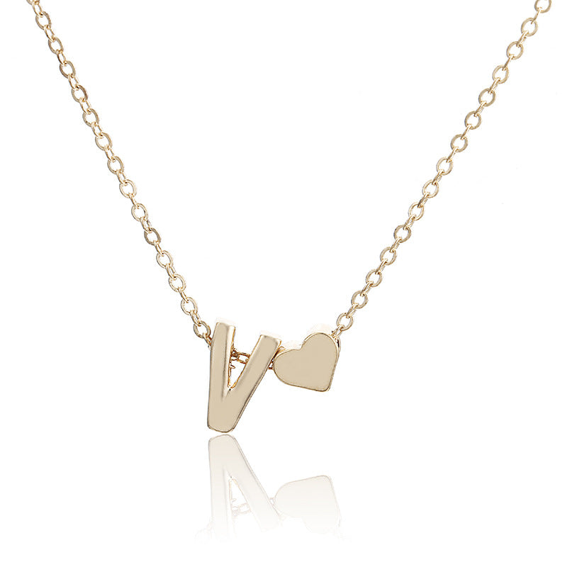 Heart Initial Necklace Clavicle Chain Necklace