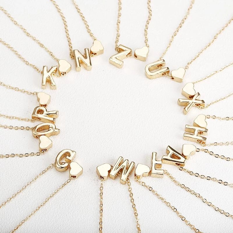 Heart Initial Necklace Clavicle Chain Necklace