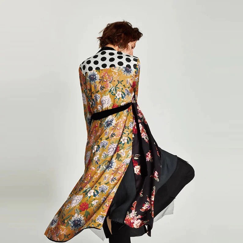 Contrast Patchwork Bohemian Kimono