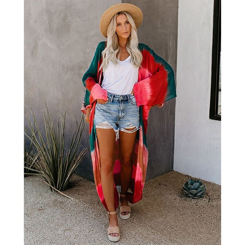 Tie Dye Rainbow Boho Kimono