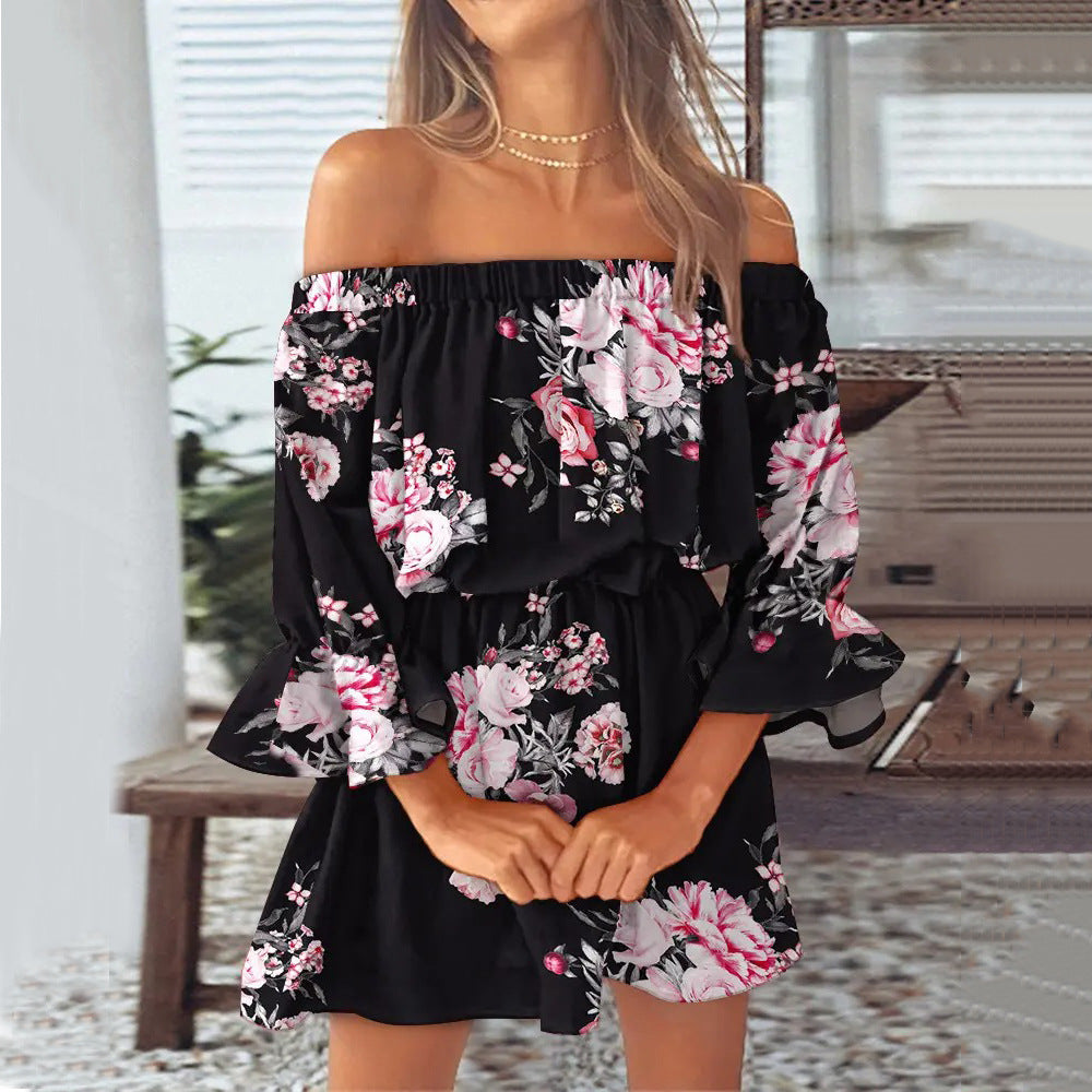 Boho Summer Printed Dress, Mini Bohemian Dress For Women