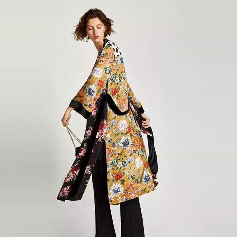 Contrast Patchwork Bohemian Kimono