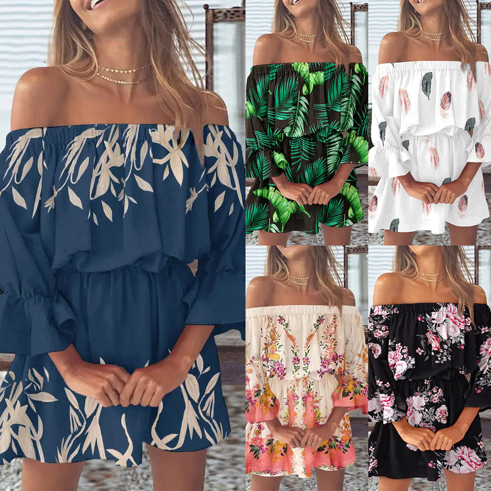 Boho Summer Printed Dress, Mini Bohemian Dress For Women