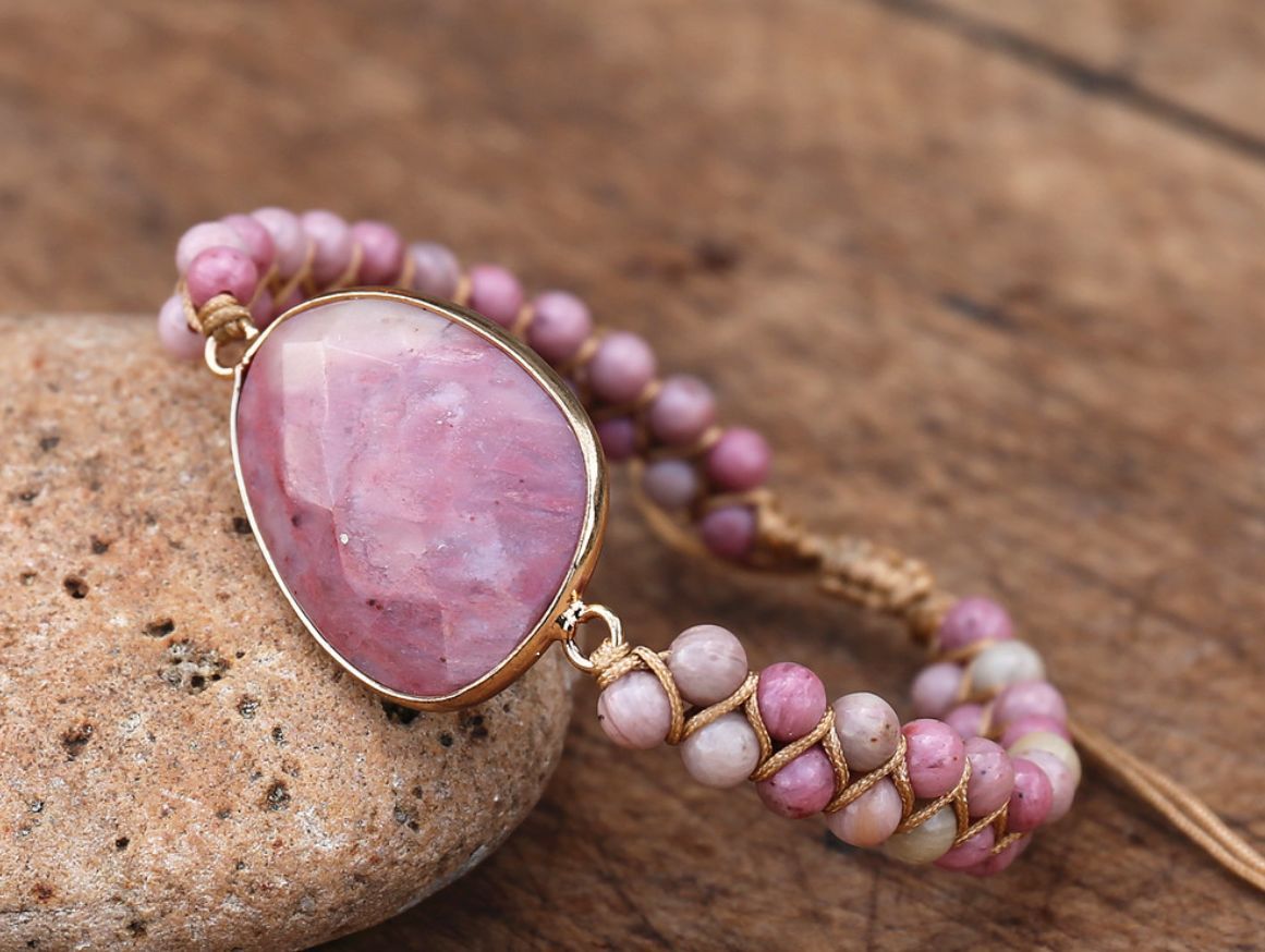 Rhodochrosite Gemstone Crystal Bracelet For Women, Bead Bracelet