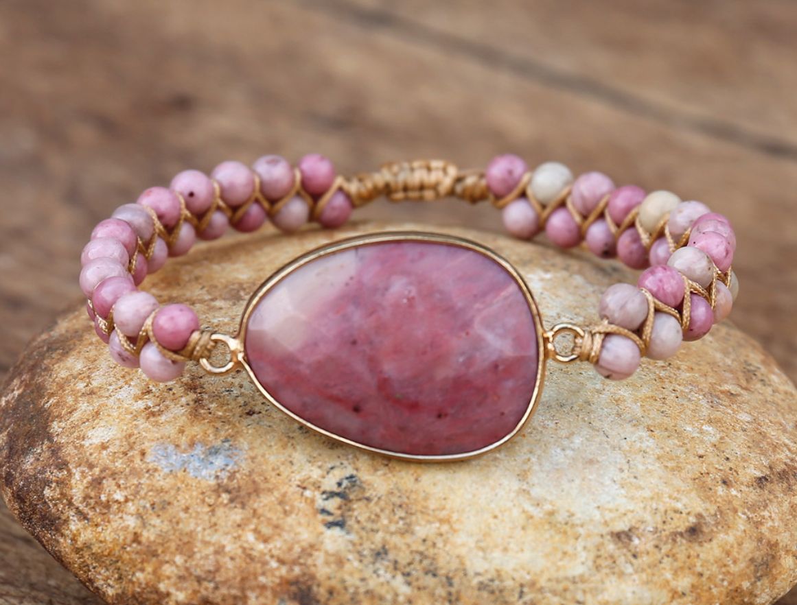 Rhodochrosite Gemstone Crystal Bracelet For Women, Bead Bracelet