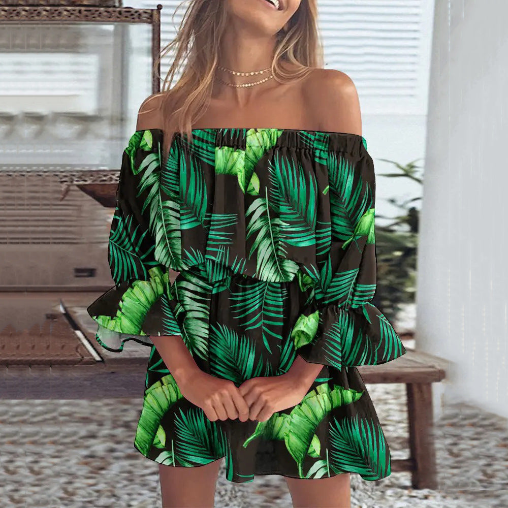 Boho Summer Printed Dress, Mini Bohemian Dress For Women