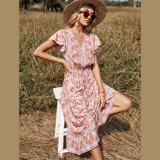 Boho Floral Maxi Dress, Bohemian Summer Dress For Women