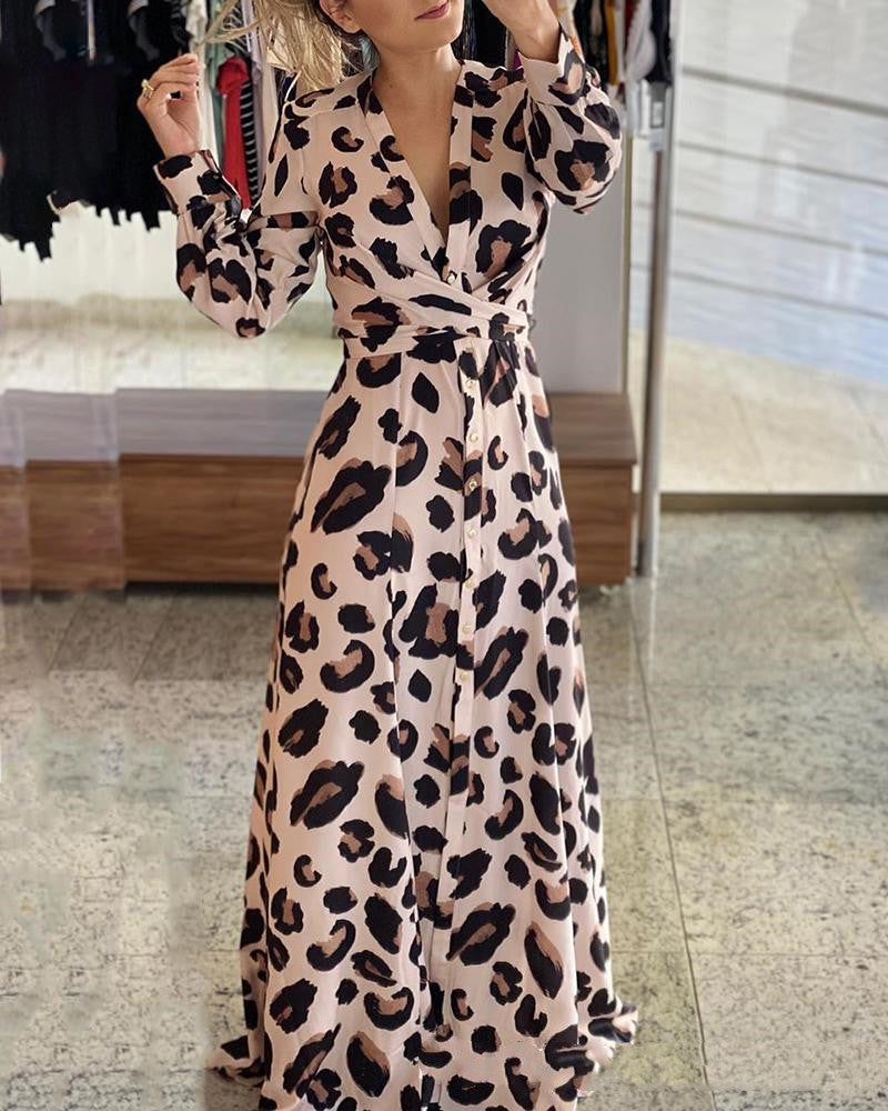 Leopard Print Boho Spring Dress, Bohemian Dress For Women