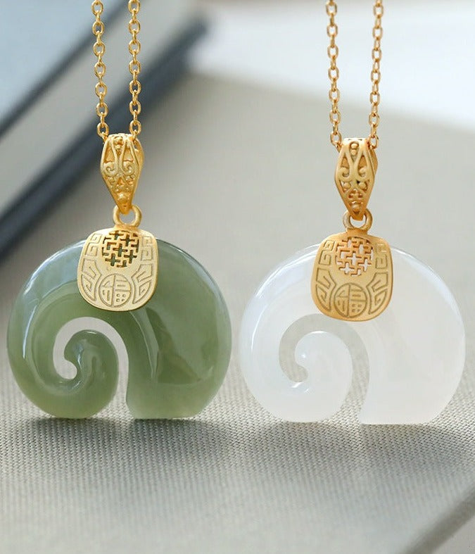 Jade Necklace, Jade Jewelry, Gemstone Necklace, White Green Jade Necklace, Elephant Necklace