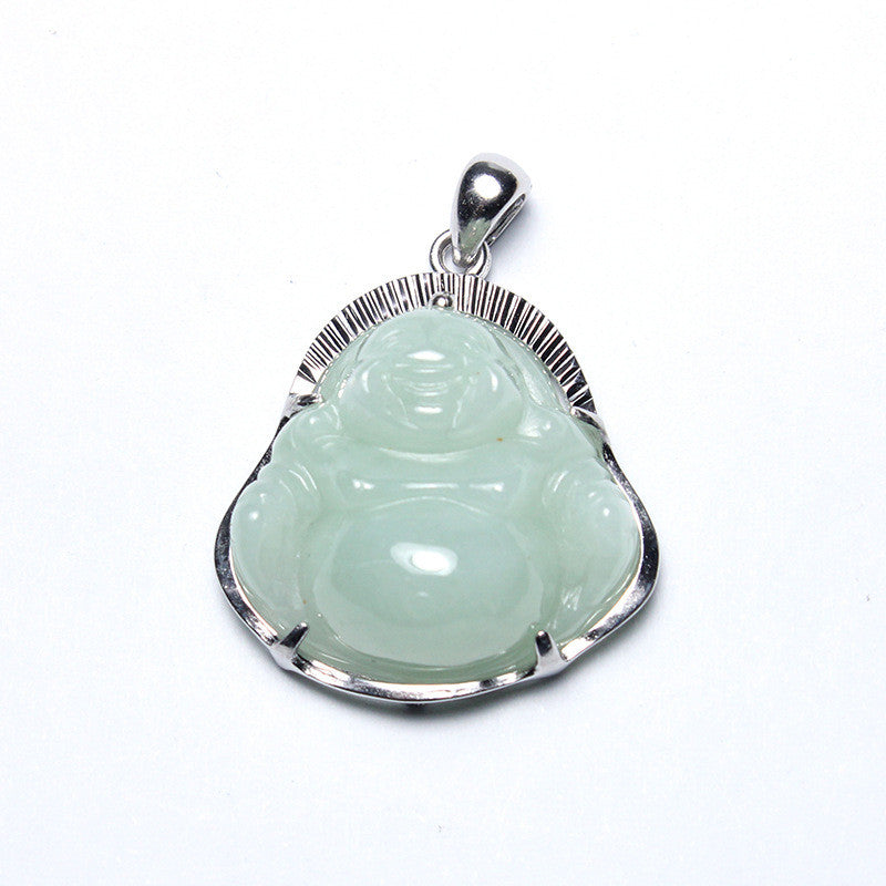 Silver Buddha Jade Gemstone Pendant, Jade Jewelry