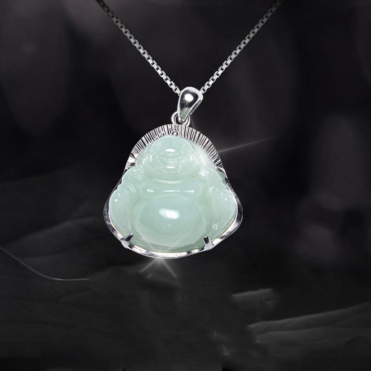 Silver Buddha Jade Gemstone Pendant, Jade Jewelry