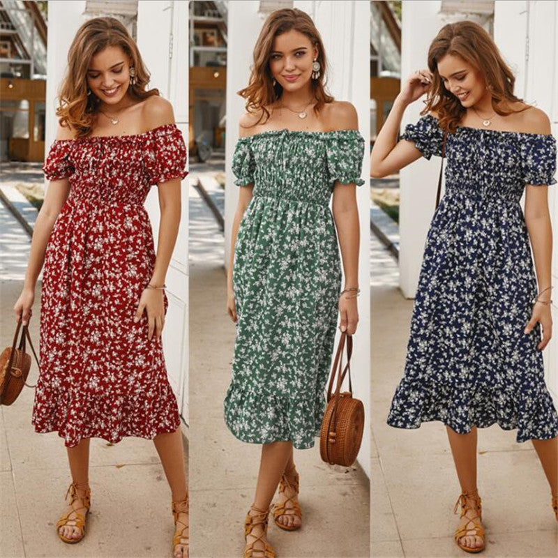 Off shoulder midi summer dress hotsell