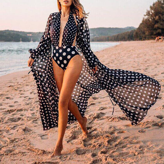 Polka Dot Beach Cover, Summer Boho Kimono For Women