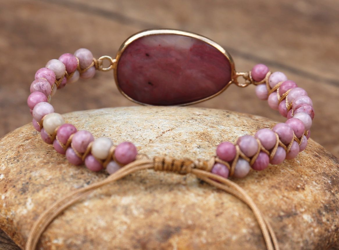 Rhodochrosite Gemstone Crystal Bracelet For Women, Bead Bracelet