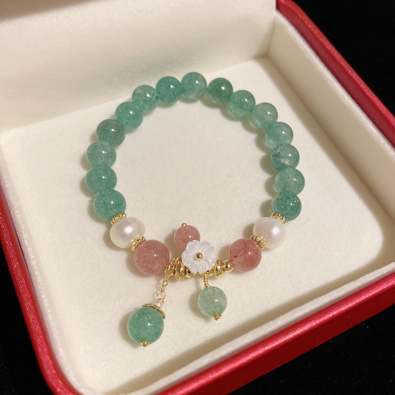 Jade Gemstone and Strawberry Crystal Bracelet