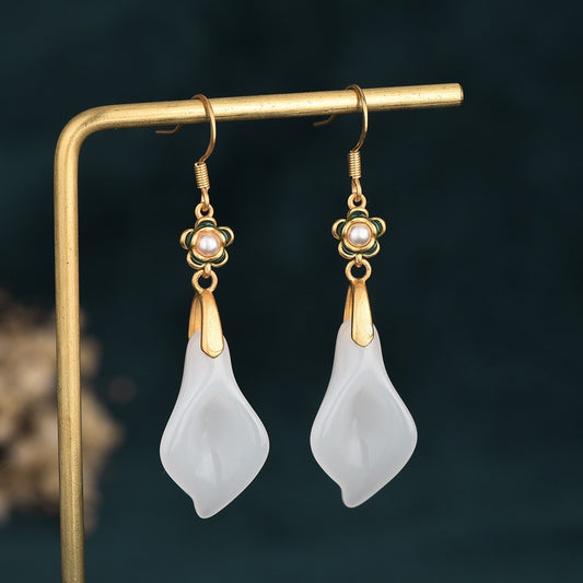 Jade Earrings, Jade Jewelry, Gemstone Jewelry, Crystal White Jade Gemstone Earrings