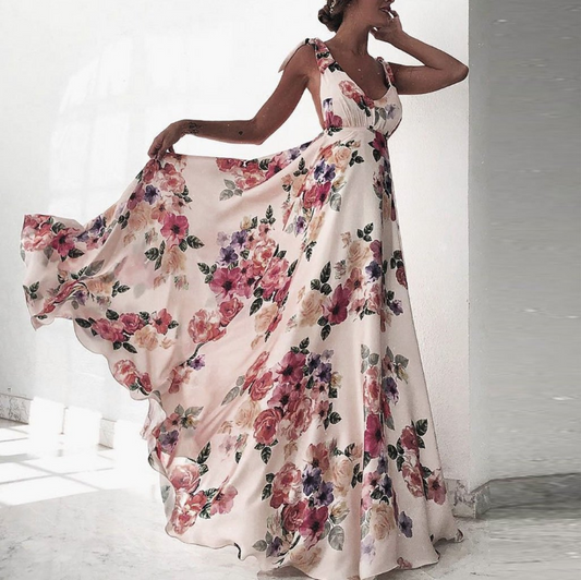 Flower sleek sleeveless sling dress