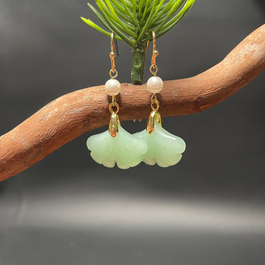 Ginkgo Leaf Jade Earrings