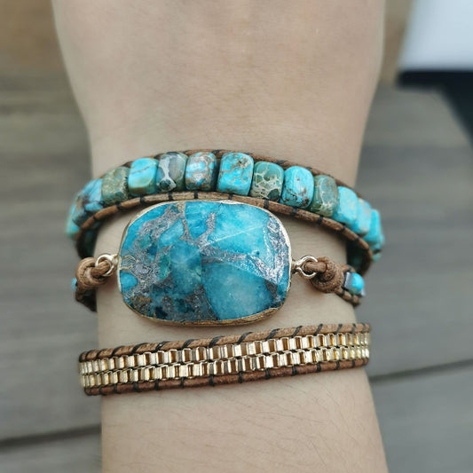 Natural Turquoise Gemstone Bracelet, Crystal Beads Bracelet