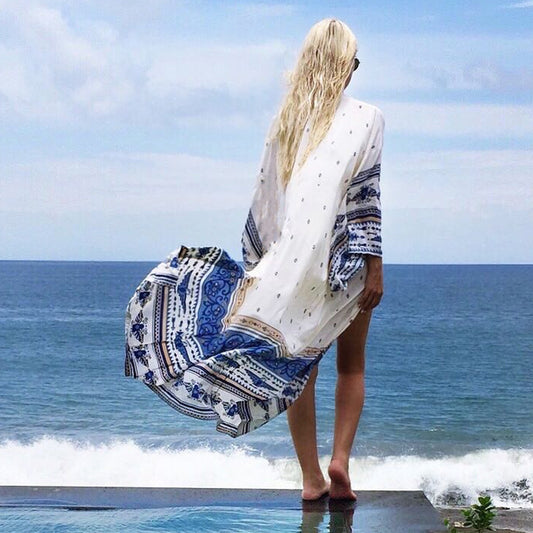 ‘Greek Waves’ Beach Cover Up, Bohemian Kimono For Women