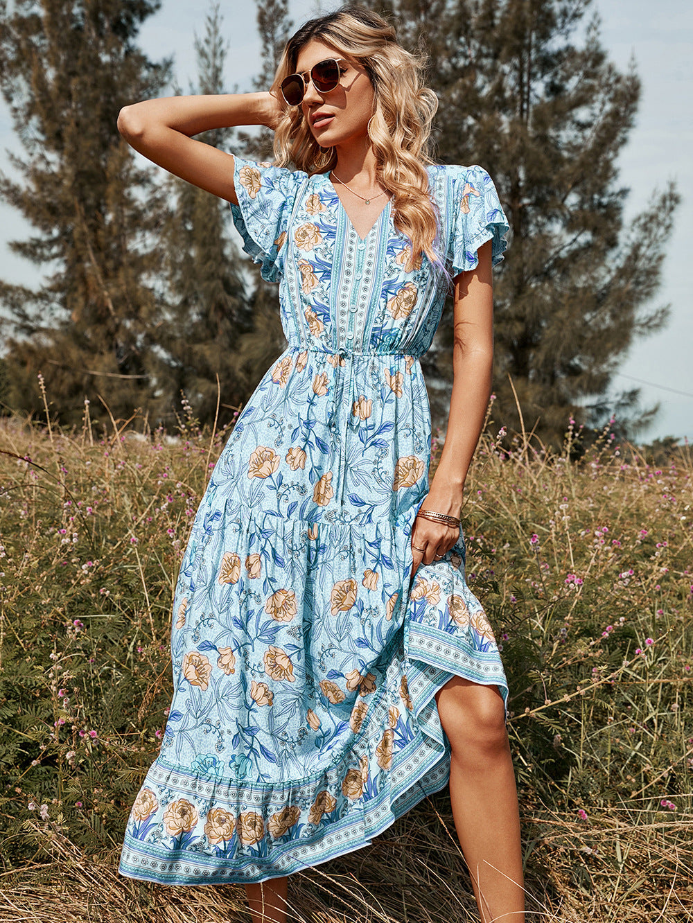Boho Floral Maxi Dress, Bohemian Summer Dress For Women