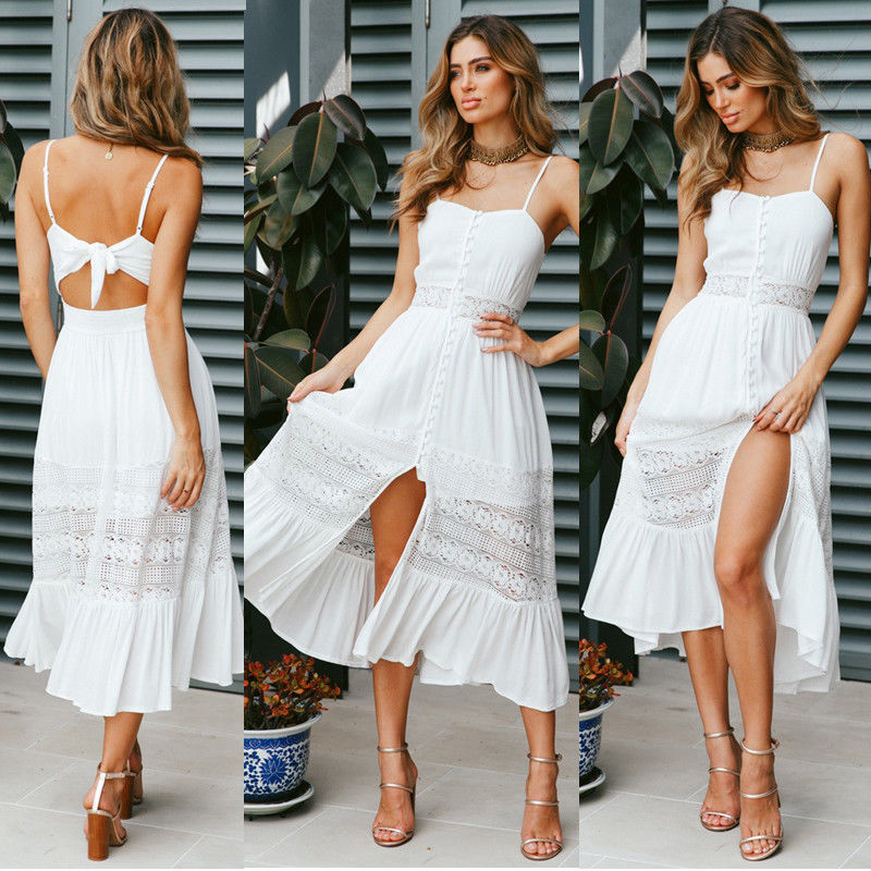 Boho White Summer Dress For Women, Bohemian Lace Dress