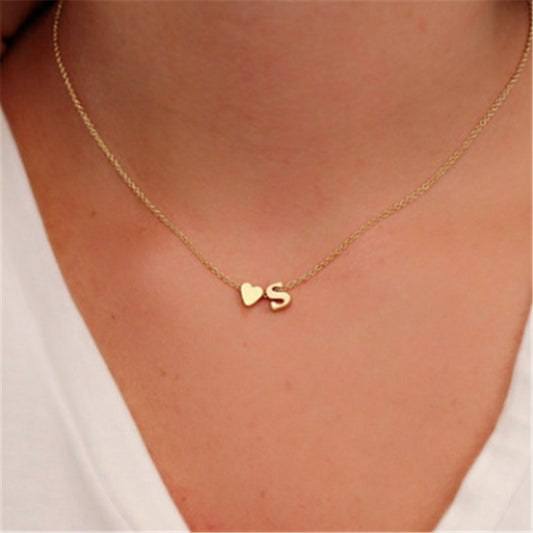 Heart Initial Necklace Clavicle Chain Necklace