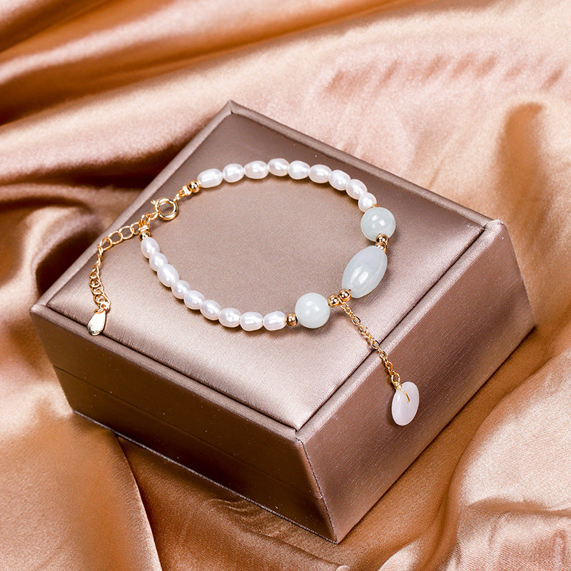 Pearl and Jade Gemstone Bracelet, Jade Jewelry