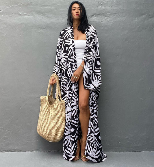 ‘Simply Havana’ Black and White Summer Boho Kimono, Bohemian Kimono For Women