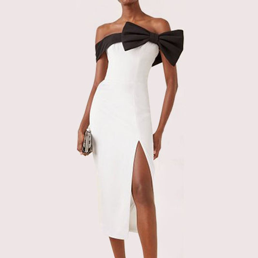 Black And White Bow Party Dress, Cocktail Dress