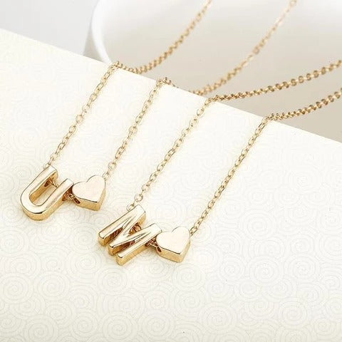 Heart Initial Necklace Clavicle Chain Necklace