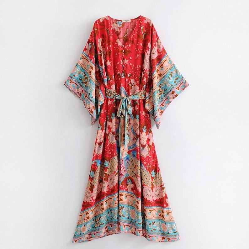 Kimono Style Boho Dress, Bohemian Summer Dress For Women