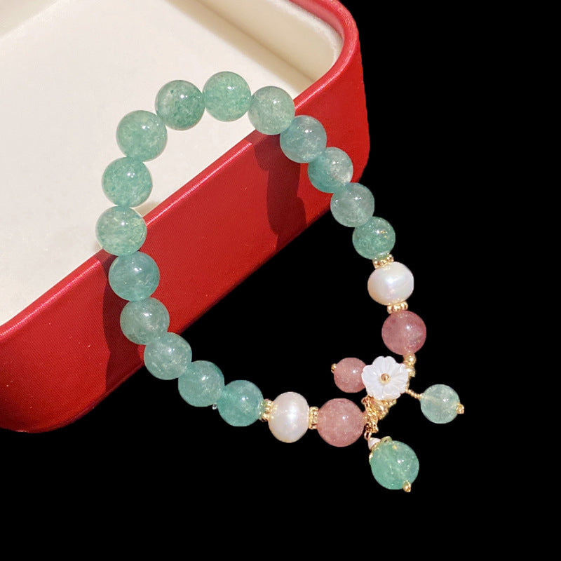 Jade Gemstone and Strawberry Crystal Bracelet