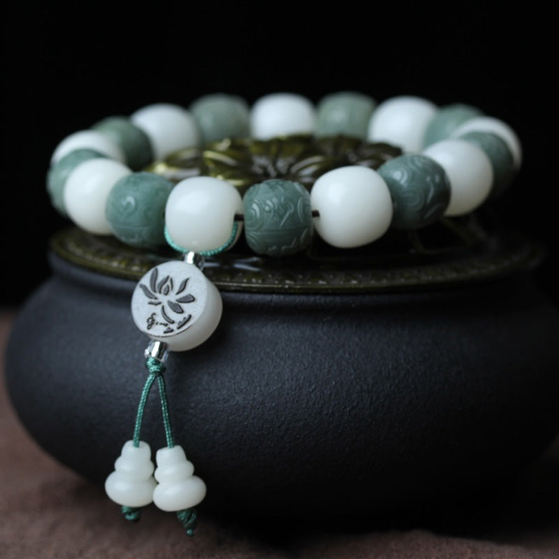 White and Green Jade Bodhi Root Men and Women Buddha Bracelet
