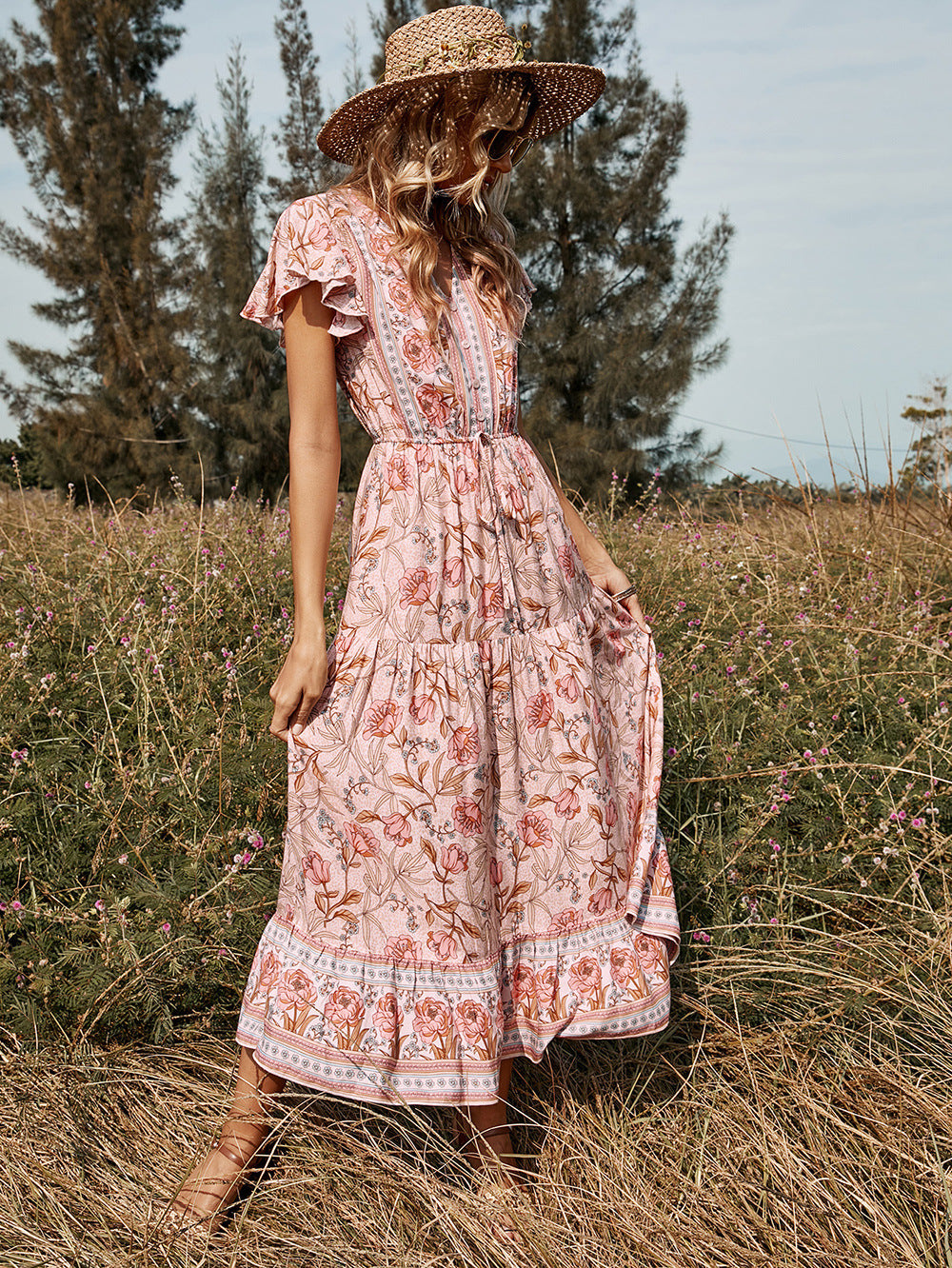 Boho Floral Maxi Dress, Bohemian Summer Dress For Women