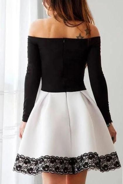 Prom Party Dress, Black and White Cocktail Dress