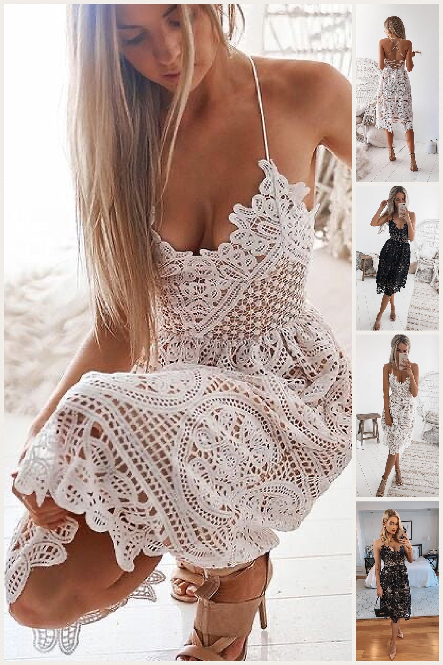 Lace Halter Bohemian Party Dress, Everyday Summer Dress