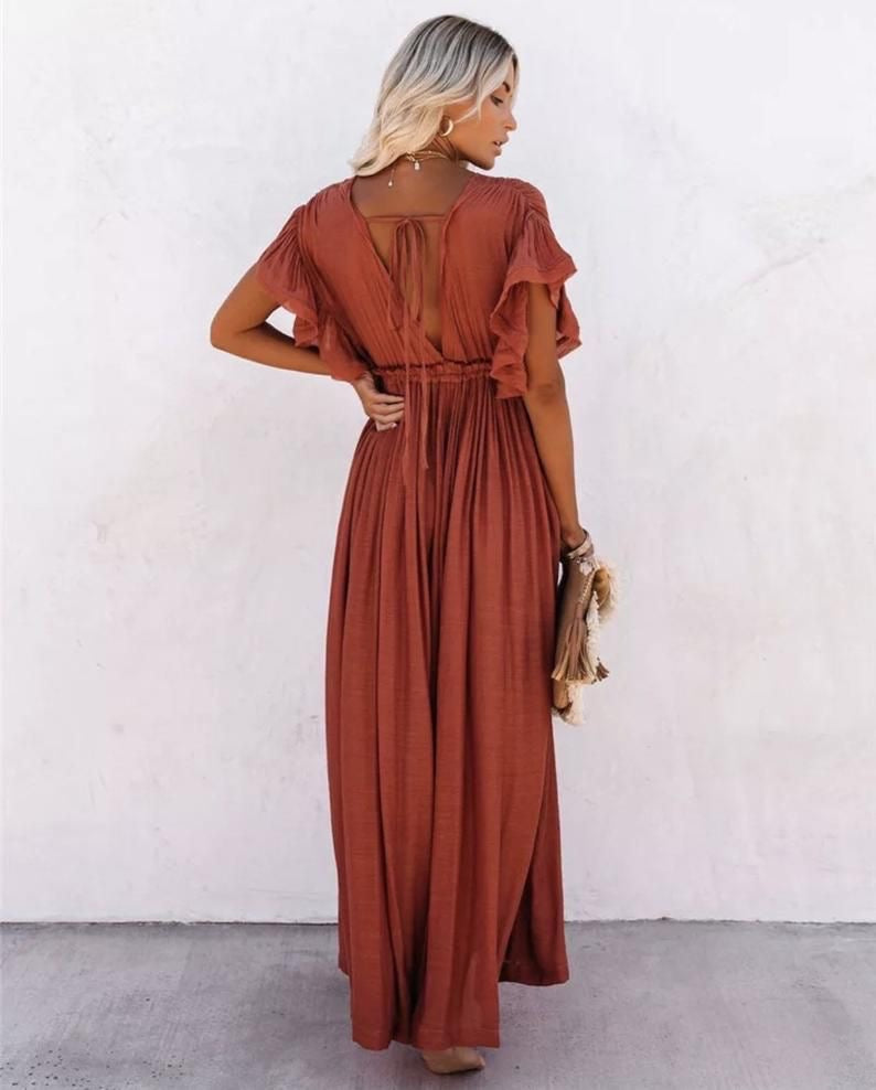 Burnt orange boho hot sale maxi dress