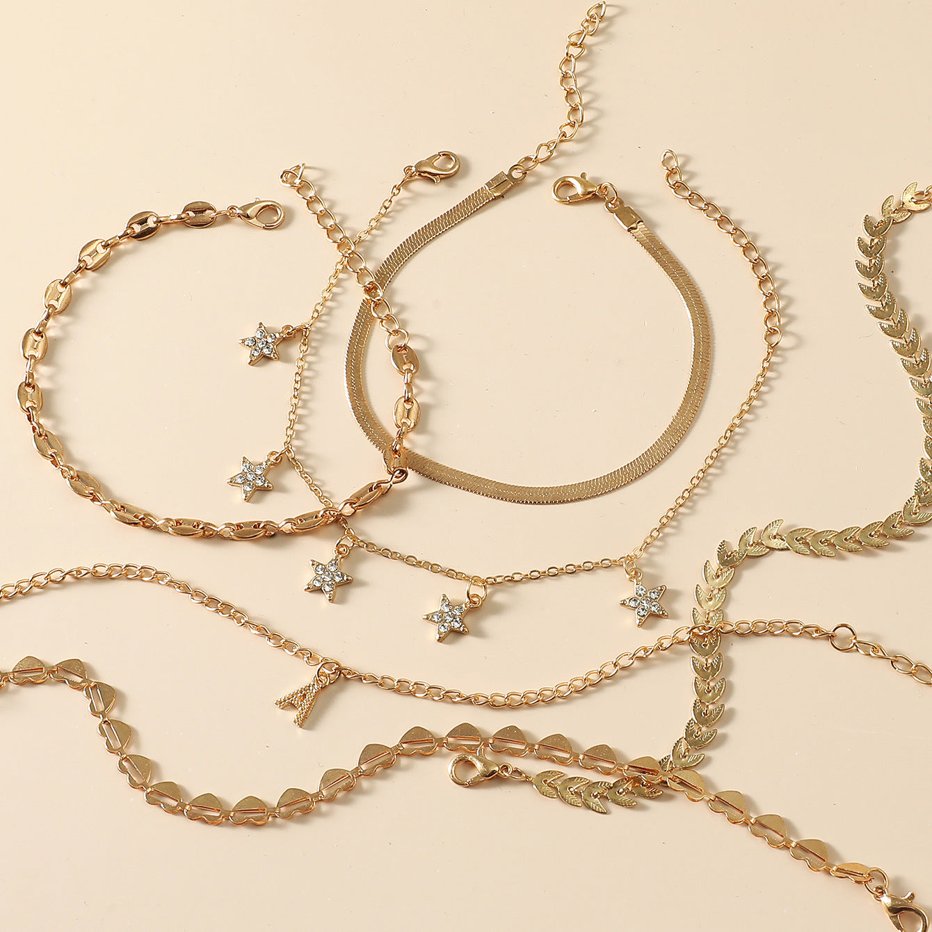 Set of 6 Boho Bracelets, Chain Bracelets For Women