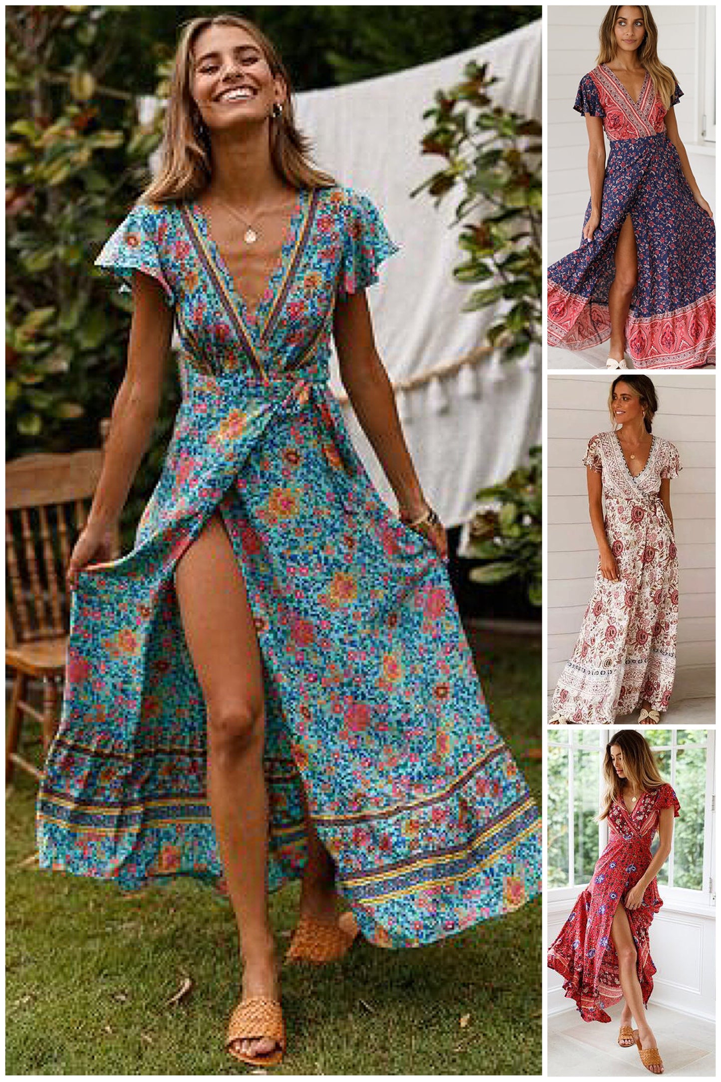 Boho Floral Summer Maxi Dress for Women, Bohemian Summer Dress