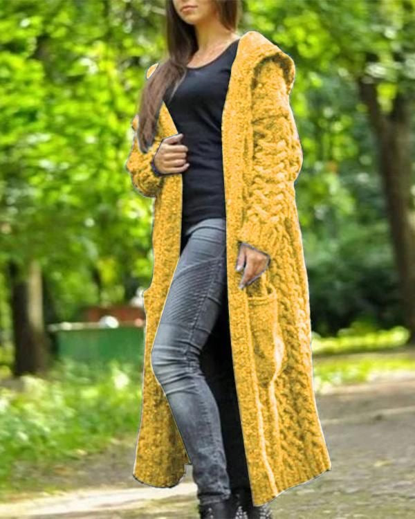 Hooded Warm Cardigan For Women, Bohemian Knitted Jumper