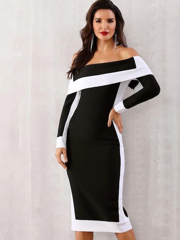 Black and White Bodycon Party Dress