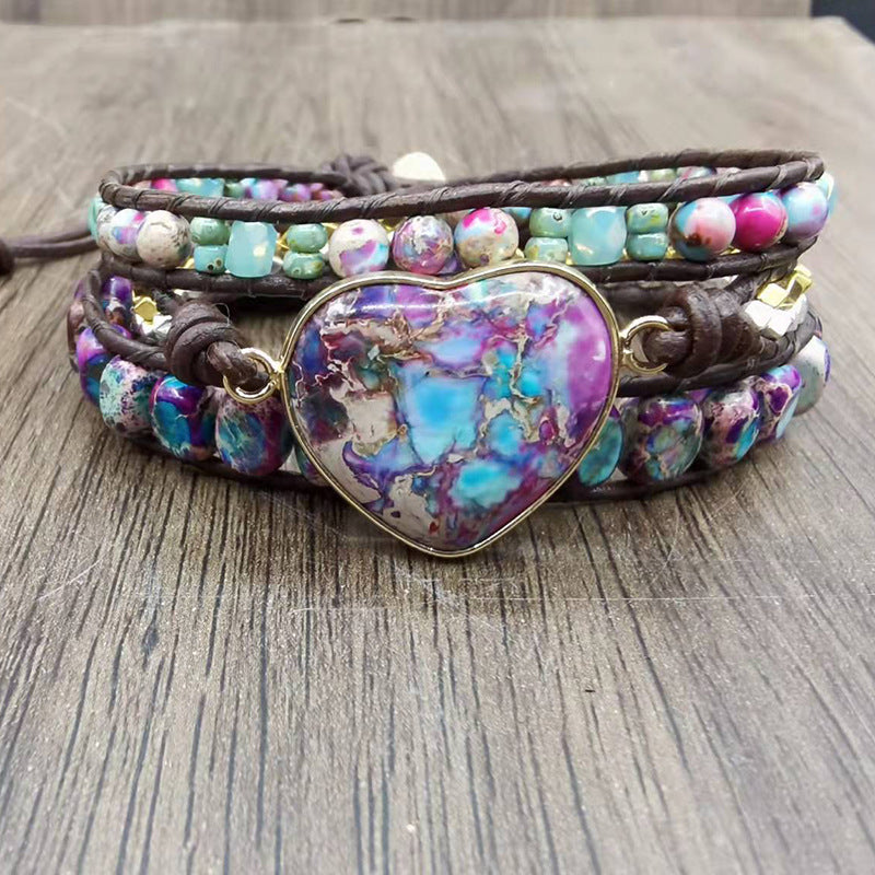 Natural Sea Sediment Gemstone Bracelet, Crystal Beaded Bracelet